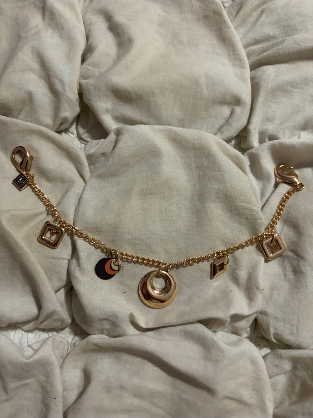 Free People Gold Tone Retro Geometric Charm Bag Strap Chain Accessorizing Piece